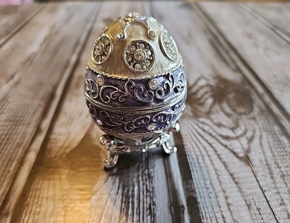 Stauer Egg Empress Violet Enameled Trinket Box With Matching Necklace